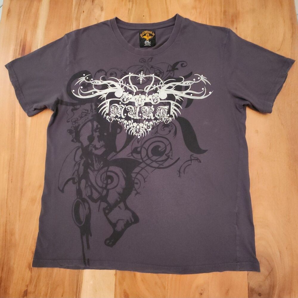 Rewart Charcoal Grey Graphic Y2K Grunge Goth T-Shirt Men's Size 2XL EUC
